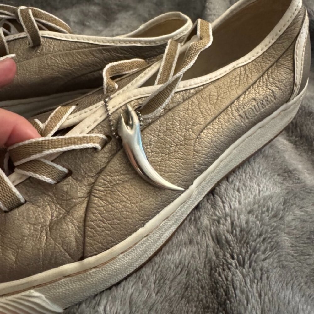 Authentic Alexander McQueen Puma Sneakers Antique Gold Metallic w/ Charm, COA - Picture 3 of 16